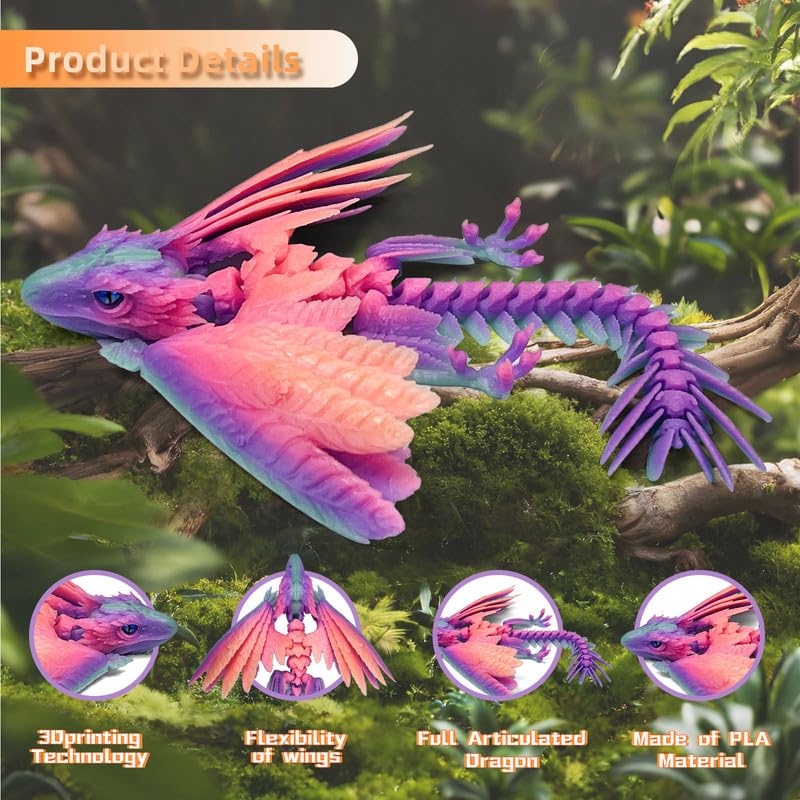 Rainbow Noctilucent Feathered Wyvern Dragon - 3D Printed Articulated Dragon Toy with Wings