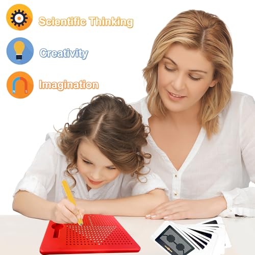 RAINBOW TOYFROG Magnetic Drawing Board – Push-Peel Bead Doodle Board for Kids Ages 4-8, Travel-Friendly