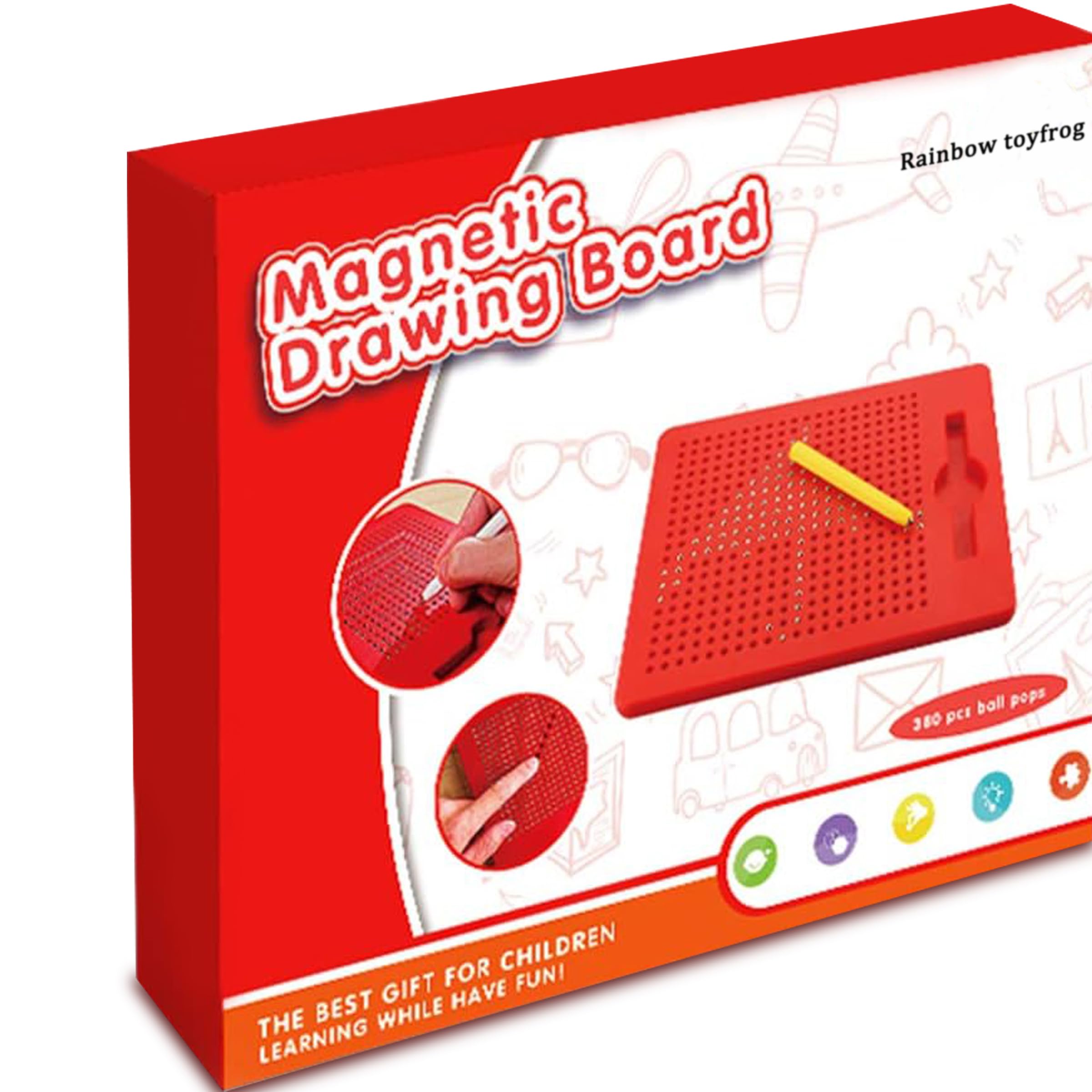 RAINBOW TOYFROG Magnetic Drawing Board – Push-Peel Bead Doodle Board for Kids Ages 4-8, Travel-Friendly