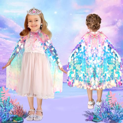 Rainbow Unicorn Princess Dress Up Cape Set for Girls 4-6 - 8 Pieces with Headband, Wand, and Jewelry