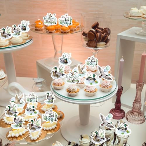 Rakuto 40-Piece Mallard Duck Baby Shower Cupcake Toppers - Wild Duck Themed Party Decorations for It's a Boy