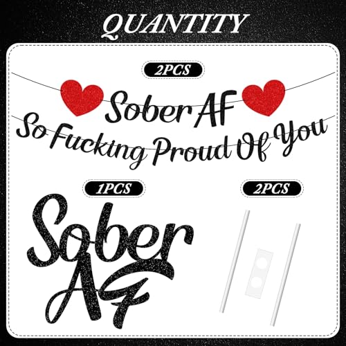 Rakuto Sobriety Party Banner & Cake Topper Set – Black Glitter, Pre-Assembled