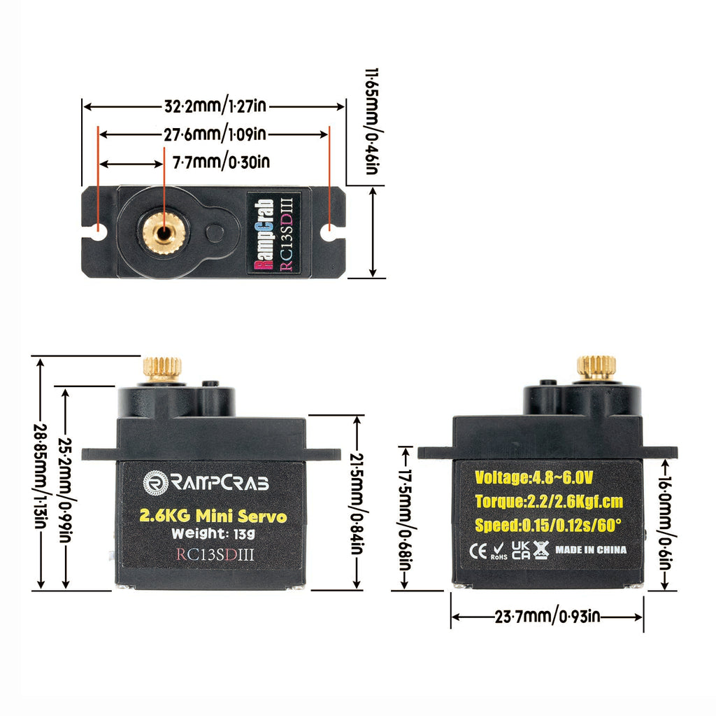 RampCrab 2.6Kg Digital Steering Servo with Aluminum Servo Horn for SCX24 and AX24 RC Crawlers