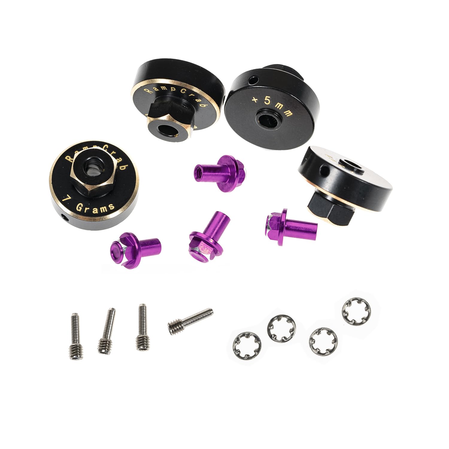 RampCrab Brass Hex Wheel Hub Extensions +5mm for SCX24 & AX24 (Purple)
