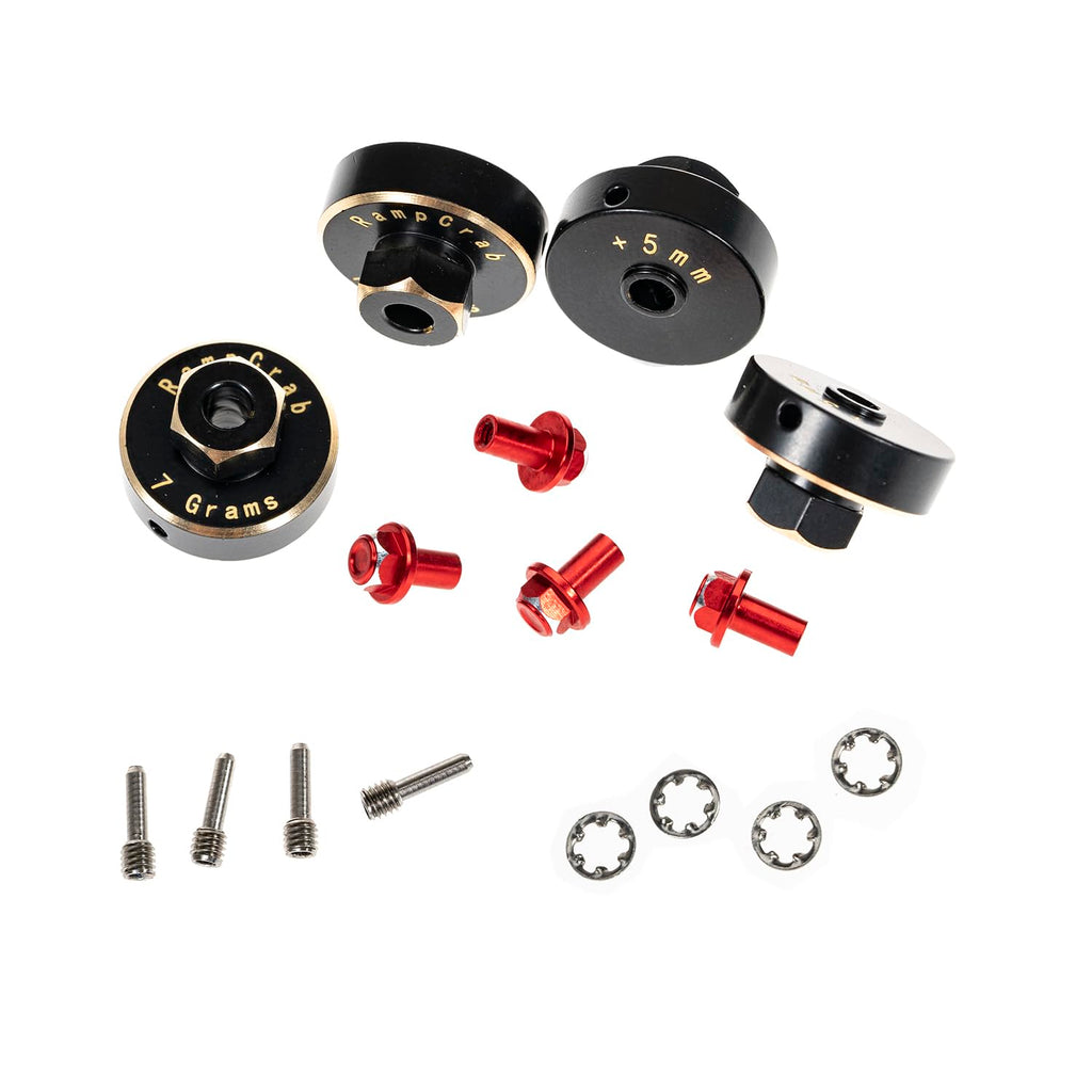 RampCrab Brass Hex Wheel Hub Extensions +5mm for SCX24 AX24 RC Crawler – Red