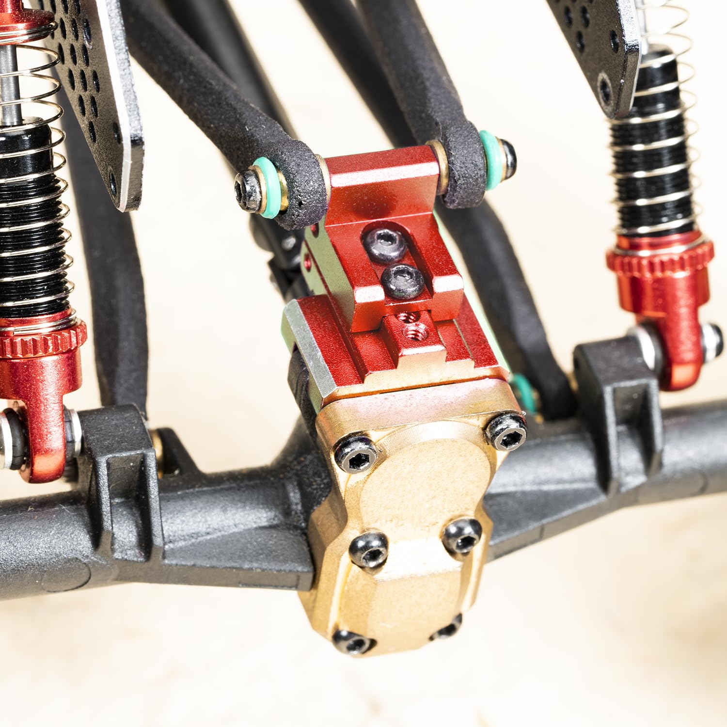 RampCrab Red Aluminum Rear Axle Truss Upper Links Mount for SCX24 and AX24 RC Crawlers (2 Pack)