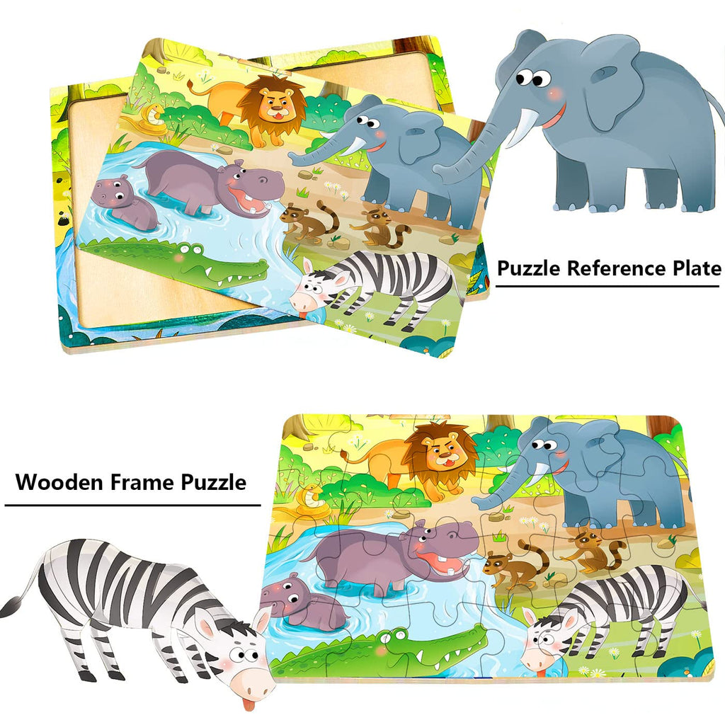 RANSUNN 6-Pack Wooden Puzzles for Kids Ages 3-5 – 24 Piece Jigsaw Puzzles (Under the Sea, Dinosaur, Safari, Insect, Transportation, Space)