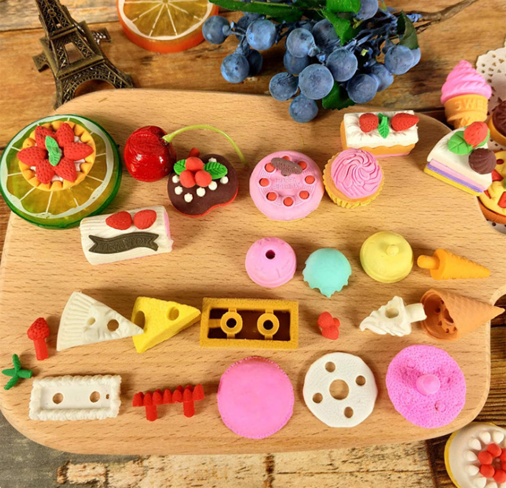 Ranvi 30-Piece Mini Cake Erasers – Puzzle Toys for Party Prizes and School Supplies