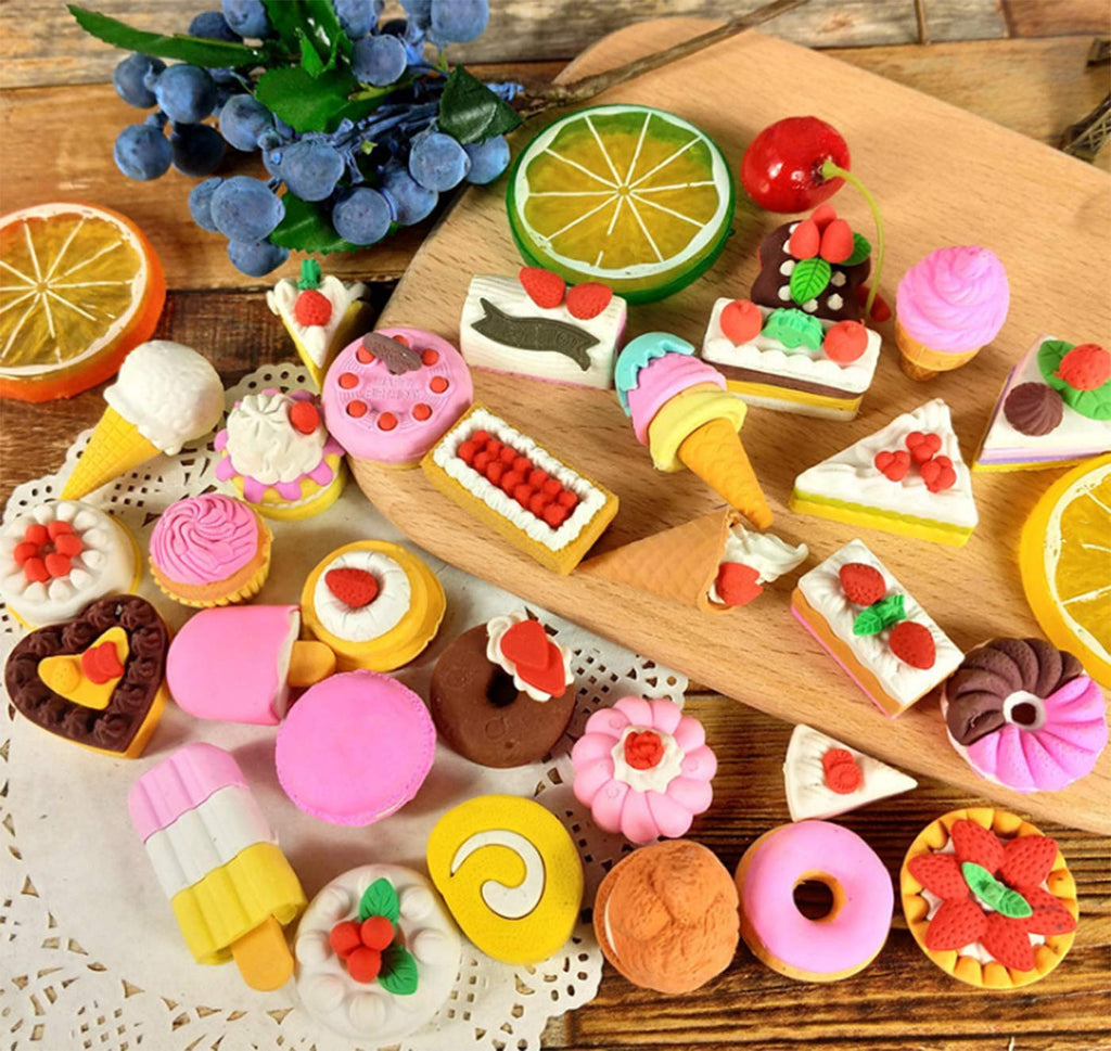 Ranvi 30-Piece Mini Cake Erasers – Puzzle Toys for Party Prizes and School Supplies