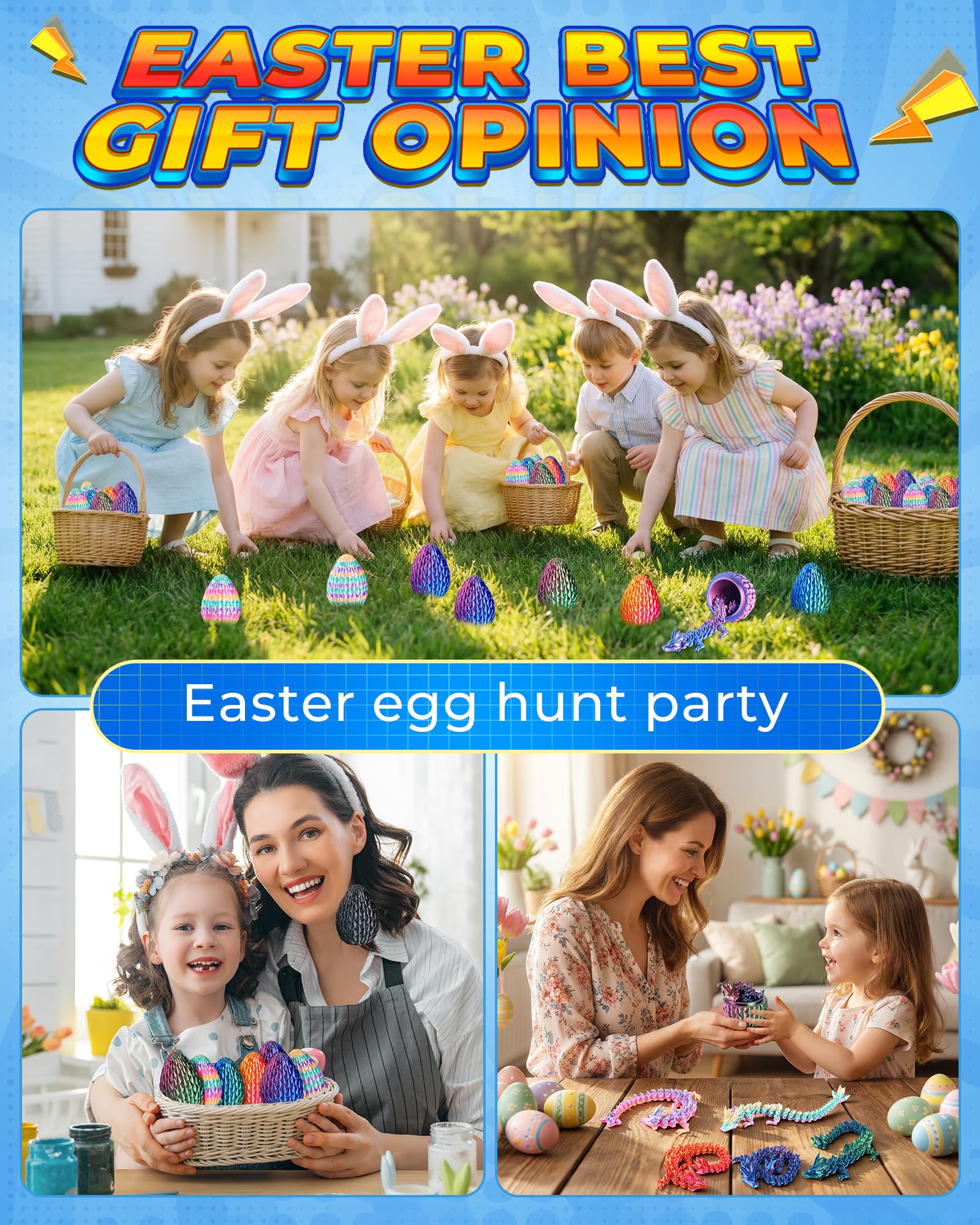 Rapean 8-Inch 3D Printed Dragon Eggs (4-Pack) – Easter Basket Stuffers for Kids and Teens