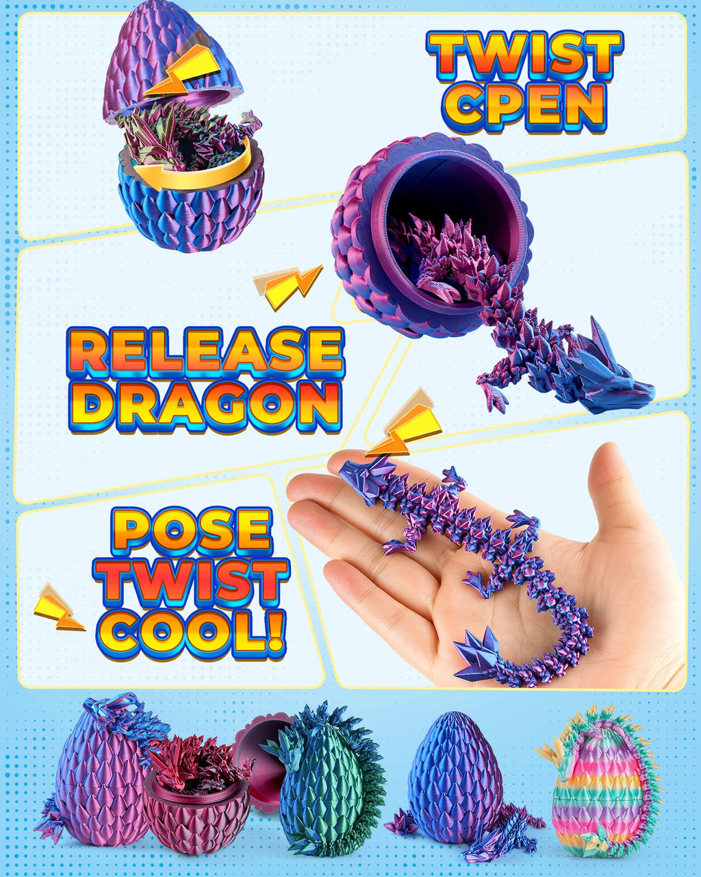 Rapean 8-Inch 3D Printed Dragon Eggs (4-Pack) – Easter Basket Stuffers for Kids and Teens