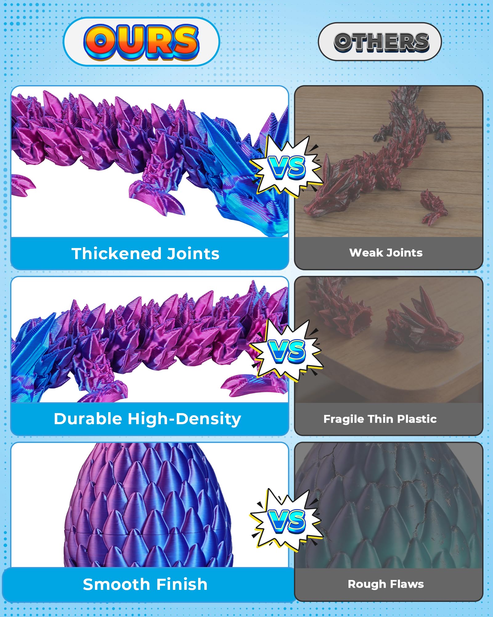 Rapean 8-Inch 3D Printed Dragon Eggs (4-Pack) – Easter Basket Stuffers for Kids and Teens