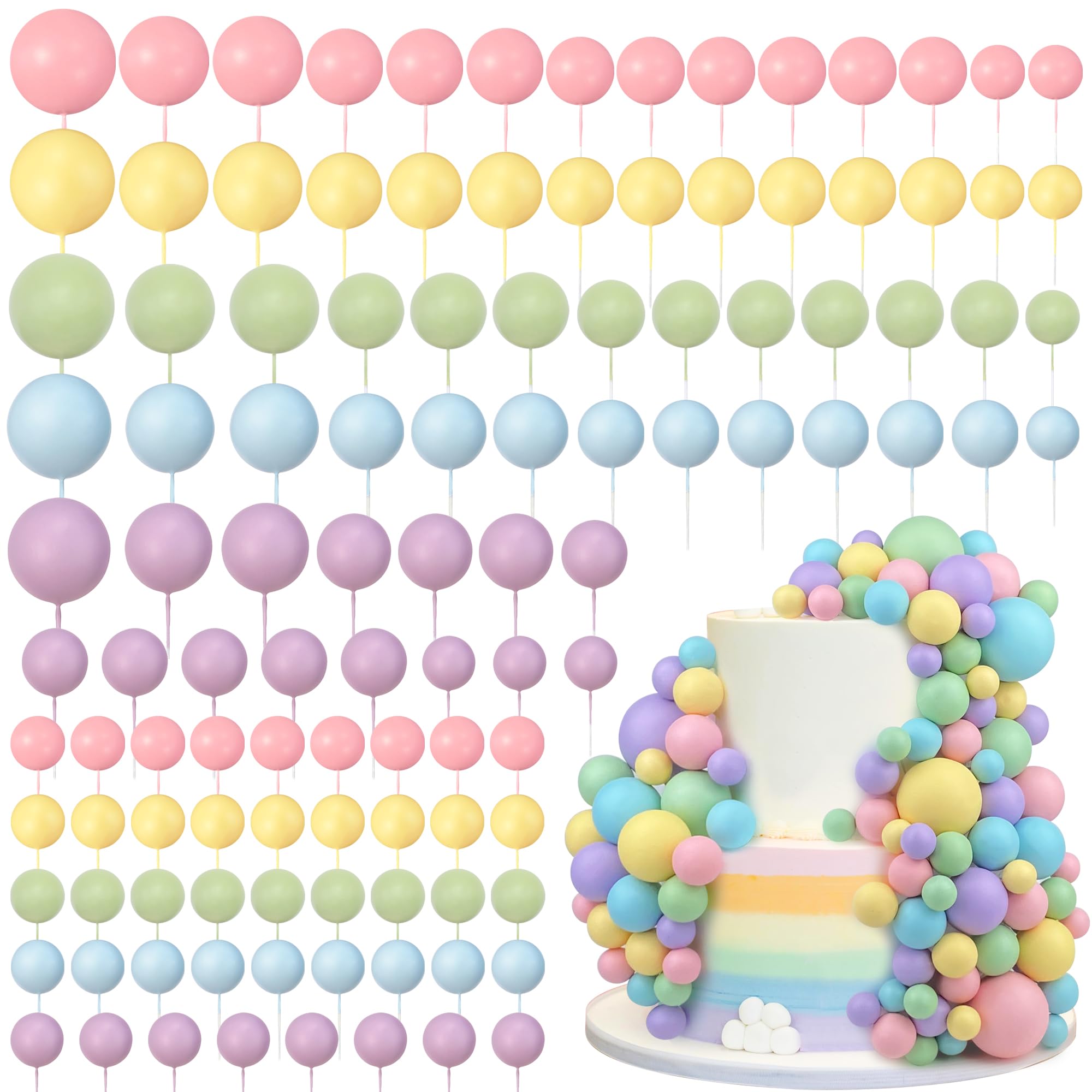 RASSLISA 113-Piece Colorful Ball Cake Picks - Pearl Cupcake Toppers for Parties