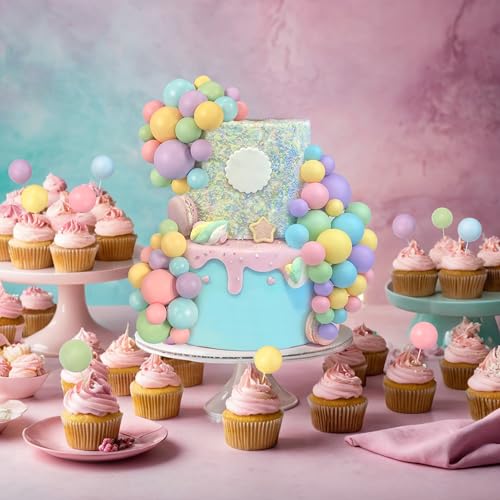 RASSLISA 113-Piece Colorful Ball Cake Picks - Pearl Cupcake Toppers for Parties