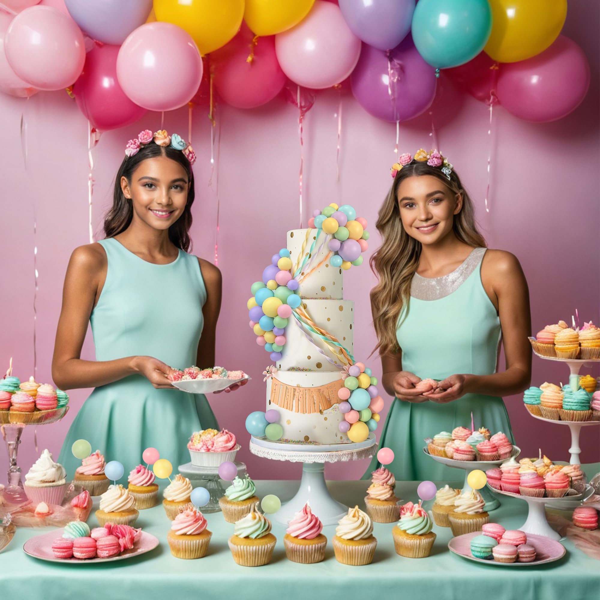 RASSLISA 113-Piece Colorful Ball Cake Picks - Pearl Cupcake Toppers for Parties