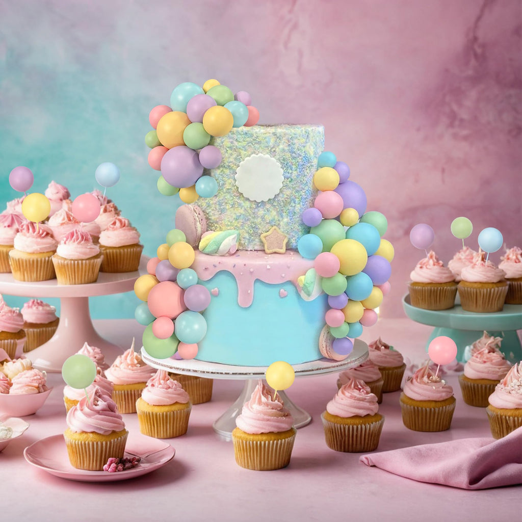 RASSLISA 113-Piece Colorful Ball Cake Picks - Pearl Cupcake Toppers for Parties