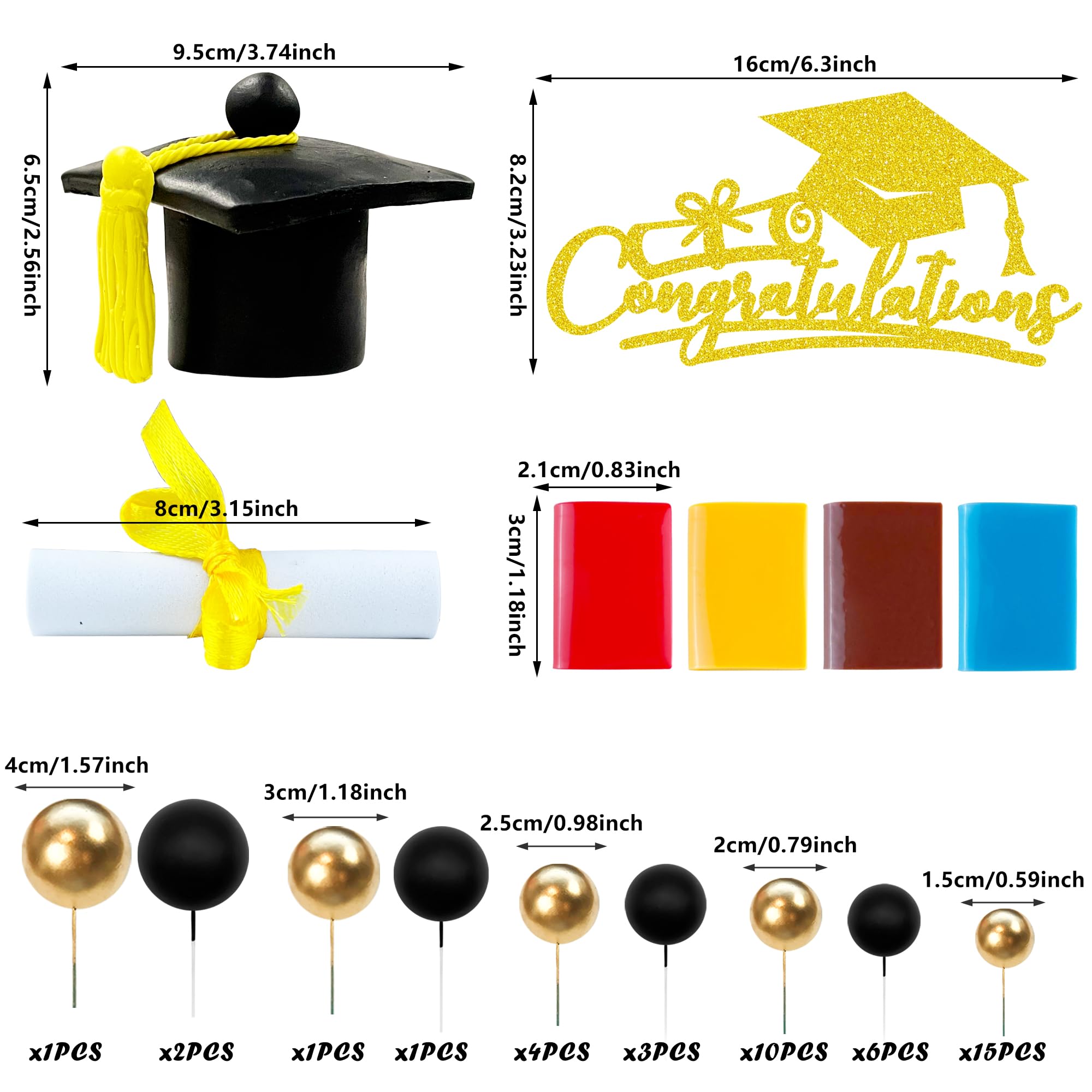 RASSLISA 50-Piece Graduation Cake Topper Set with Cap, Diploma, Books & Decorative Balls for 2026 High School College Senior Party Decor