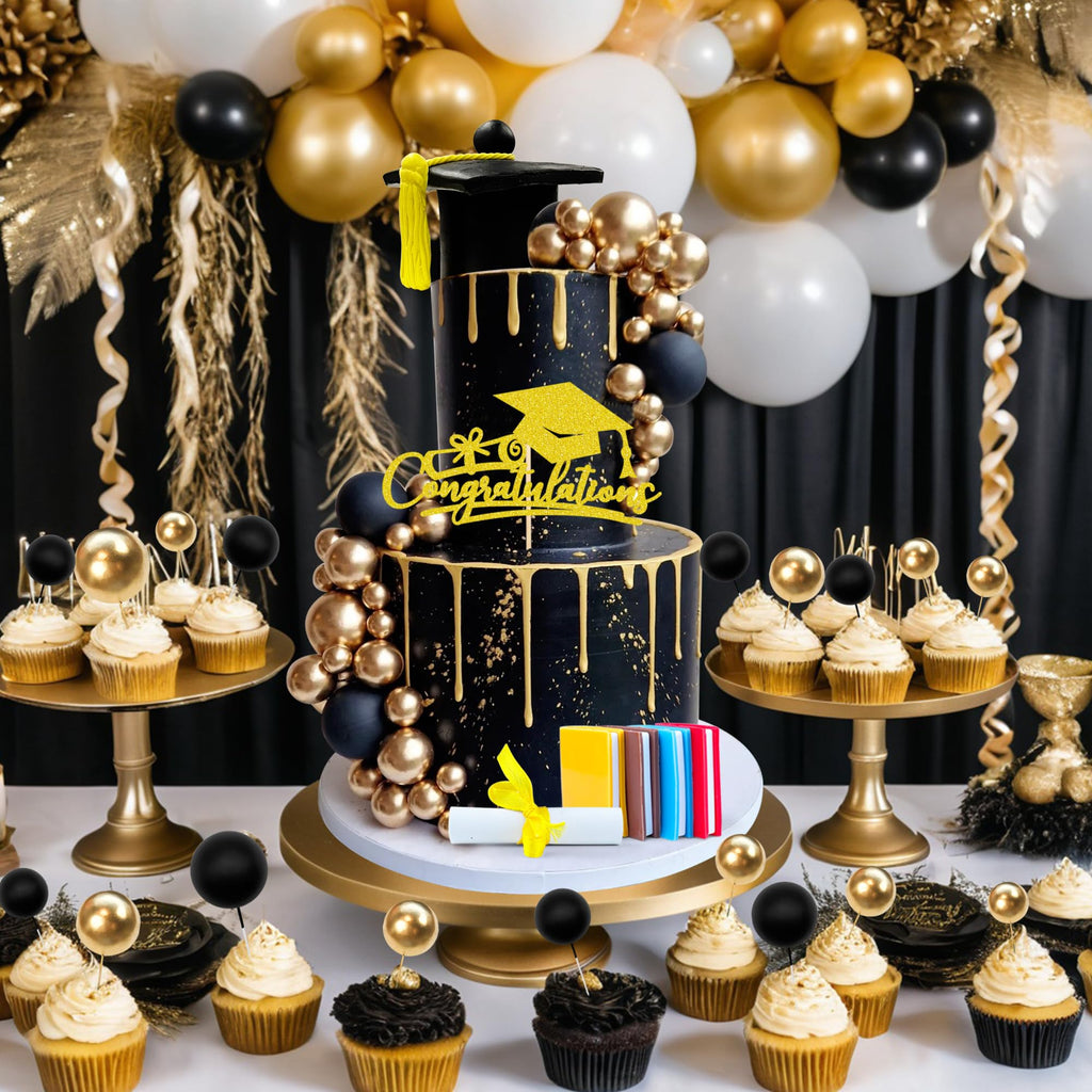 RASSLISA 50-Piece Graduation Cake Topper Set with Cap, Diploma, Books & Decorative Balls for 2026 High School College Senior Party Decor