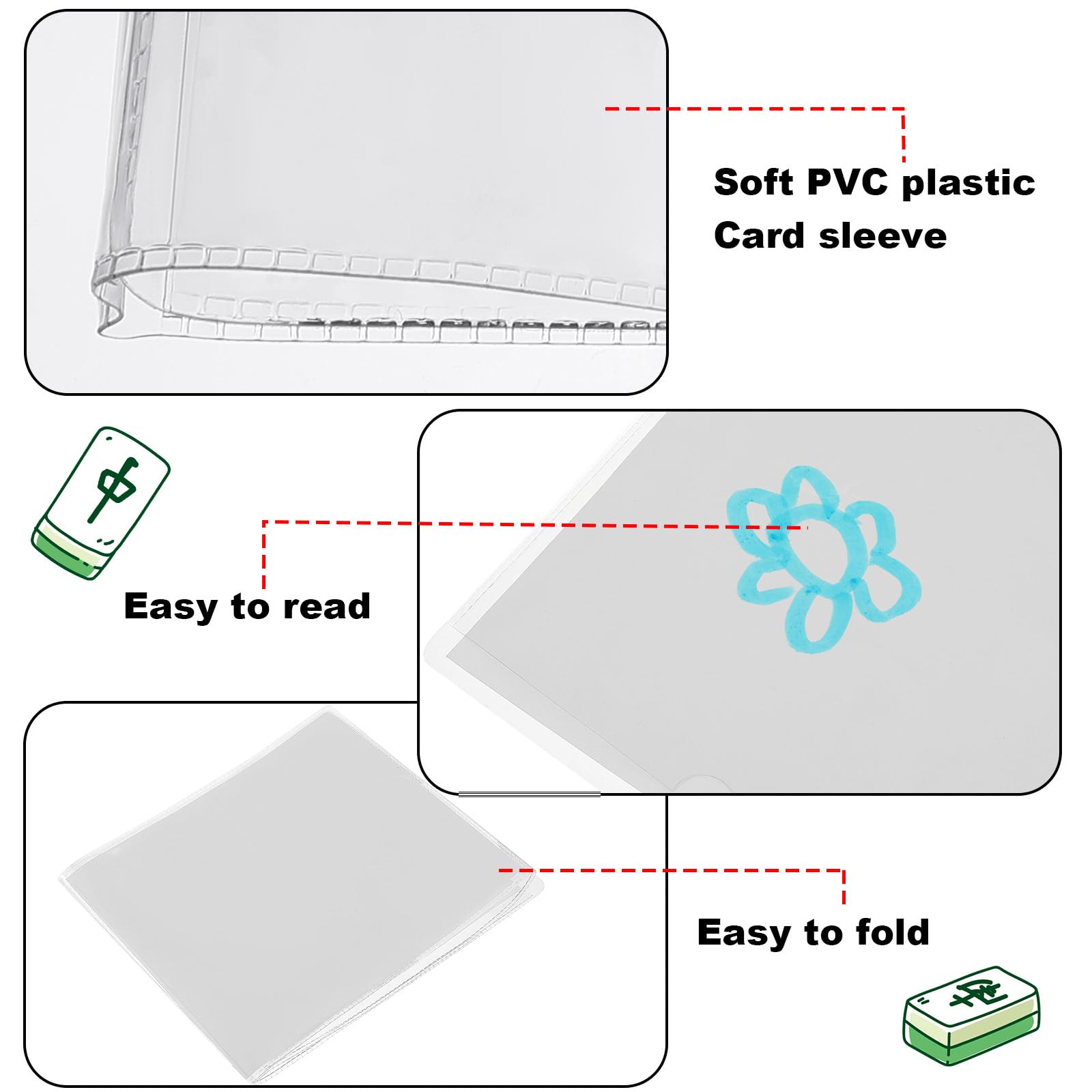 RattanView 8 Pack Clear PVC Mahjong Scorecard Protector Sleeves (6.3 x 5.2 inches) – Large Print Size, Foldable, Waterproof