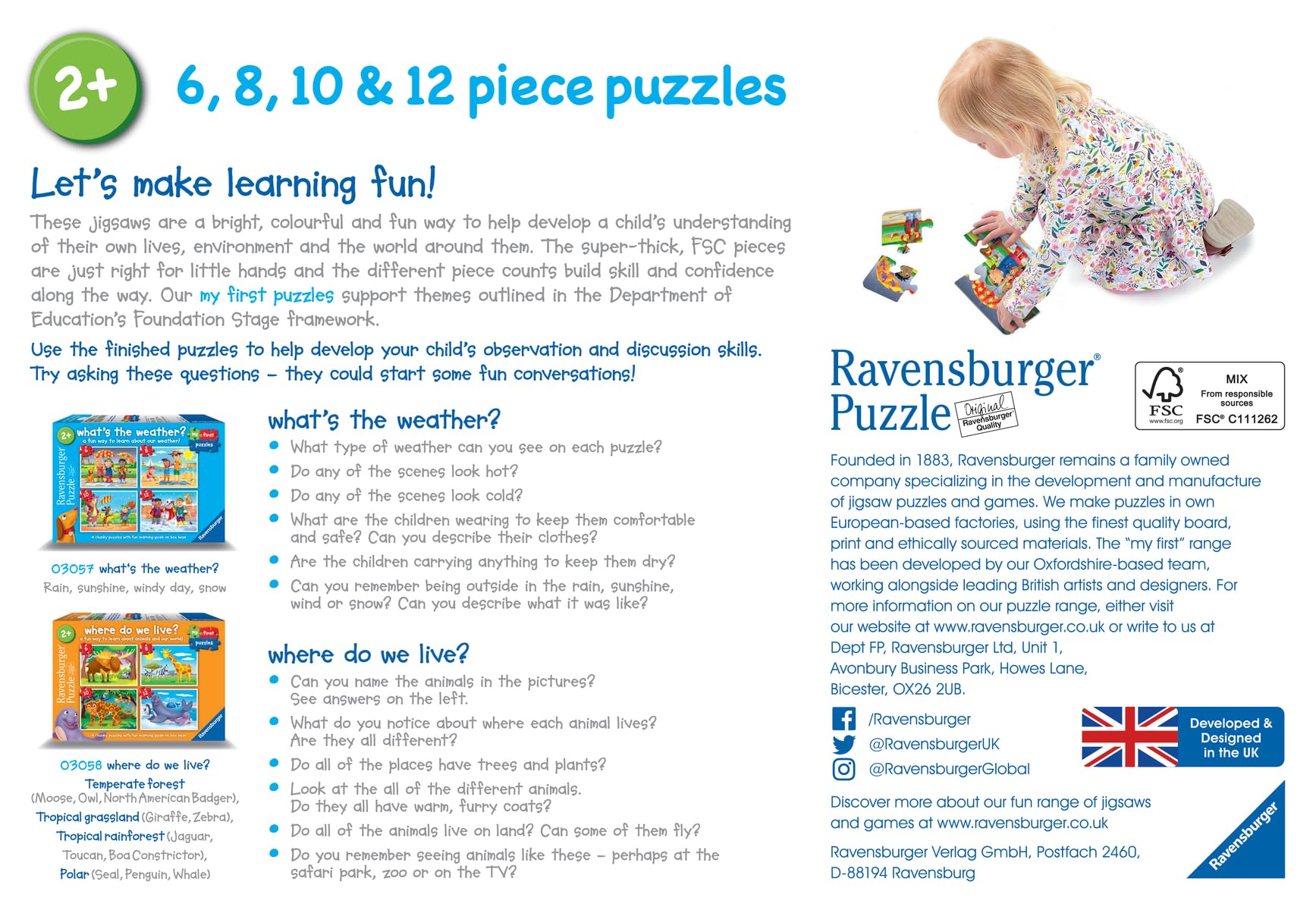 Ravensburger My First Puzzles: What's The Weather? – 4 Progressive Jigsaw Puzzles for Toddlers (6, 8, 10 & 12 Pieces)
