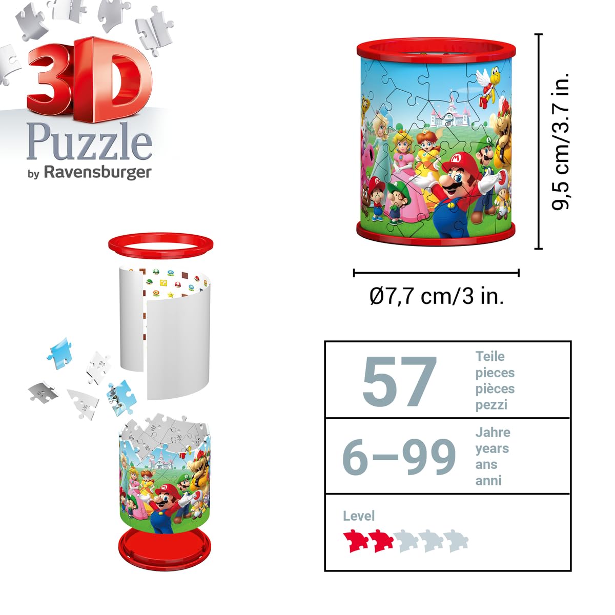 Ravensburger Super Mario Pencil Cup 3D Puzzle - Buildable Desk Organizer with 54 Pieces