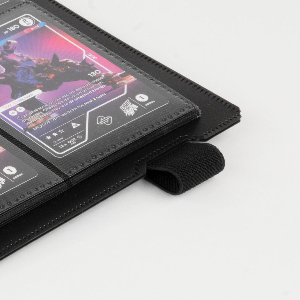 Raw2Rare FlexBinder160 - 4 Pocket Trading Card Binder with 160 Slots, Side-Loading Sheets, Elastic Band, Black