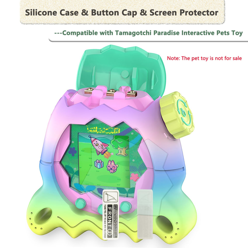 RAWECUD Silicone Case for Tamagotchi Paradise with Screen Protector and Lanyard, Rainbow