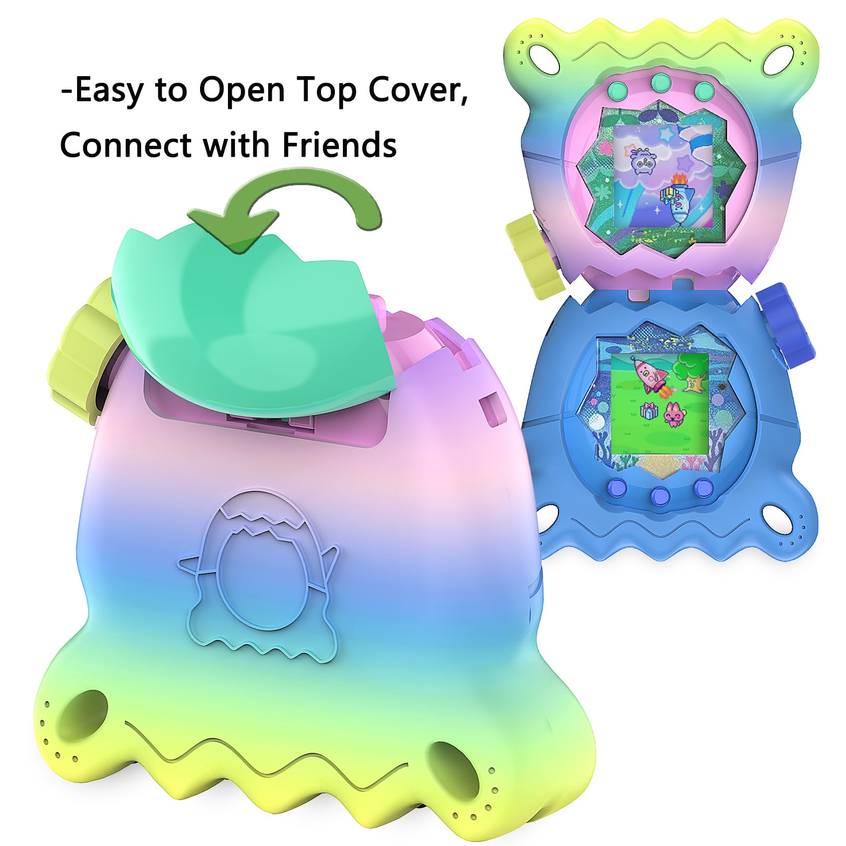 RAWECUD Silicone Case for Tamagotchi Paradise with Screen Protector and Lanyard, Rainbow