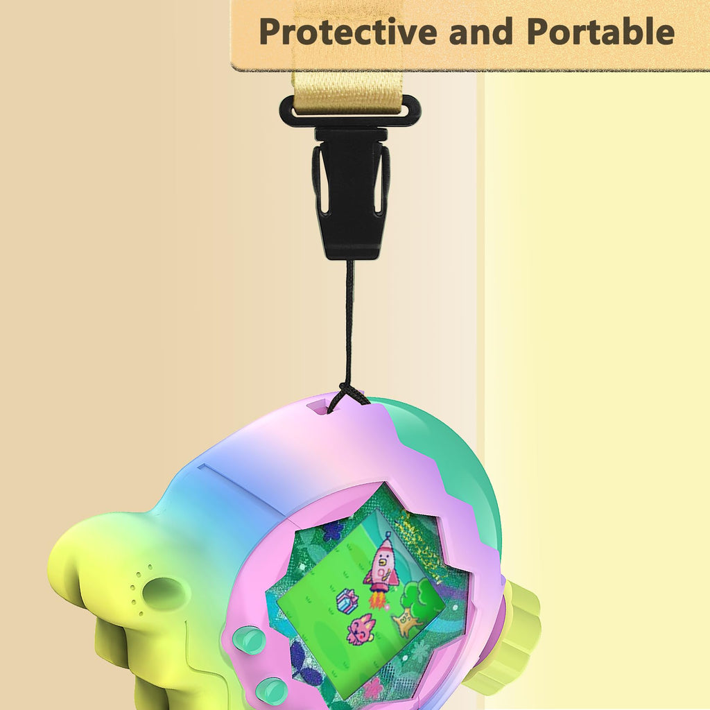 RAWECUD Silicone Case for Tamagotchi Paradise with Screen Protector and Lanyard, Rainbow