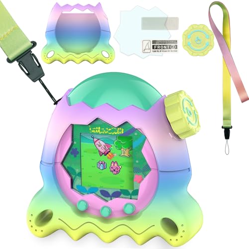 RAWECUD Silicone Case for Tamagotchi Paradise with Screen Protector and Lanyard, Rainbow