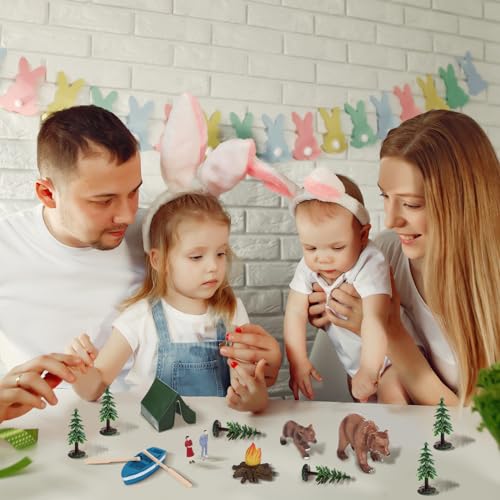 RAYNAG 13-Piece Camping Cake Topper Set with Tent, Trees, Bears, and Boat – Non-Edible Plastic Decorations for Forest Woodland Birthday Parties