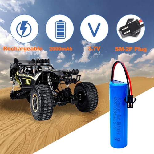 RC Car Battery 2000mAh (Upgraded) 3.7V Li-ion SM-2P – 2-Pack with USB Charger