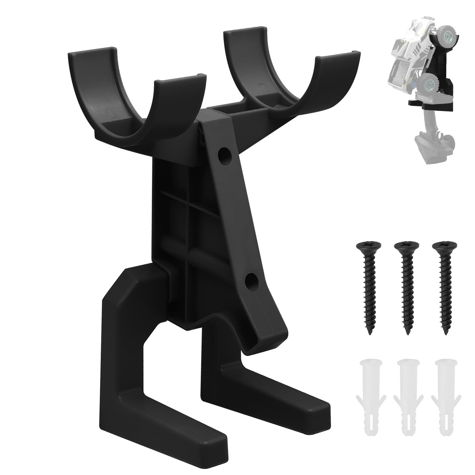 RC Car Wall Mount – Organize Your 1/14 to 1/24 RC Model and Transmitter, Prevents Tire and Shock Wear (Black)