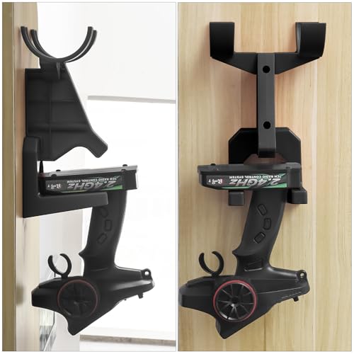 RC Car Wall Mount – Organize Your 1/14 to 1/24 RC Model and Transmitter, Prevents Tire and Shock Wear (Black)
