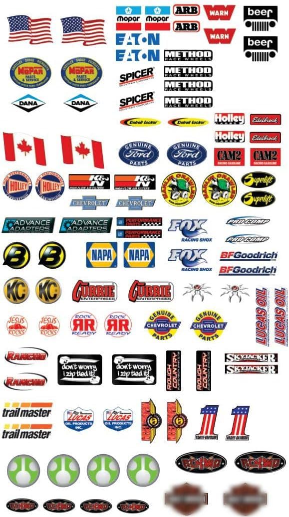 RC Crawler Decals – 98 Piece Variety Pack – Waterproof Vinyl Stickers for 1/10 Scale Axial SCX10 II, TRX4, Redcat, Vanquish