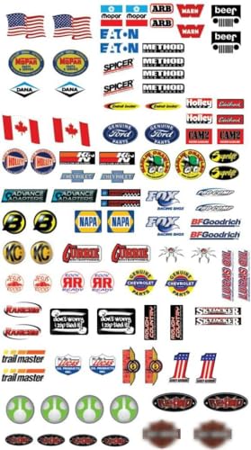 RC Crawler Decals – 98 Piece Variety Pack – Waterproof Vinyl Stickers for 1/10 Scale Axial SCX10 II, TRX4, Redcat, Vanquish