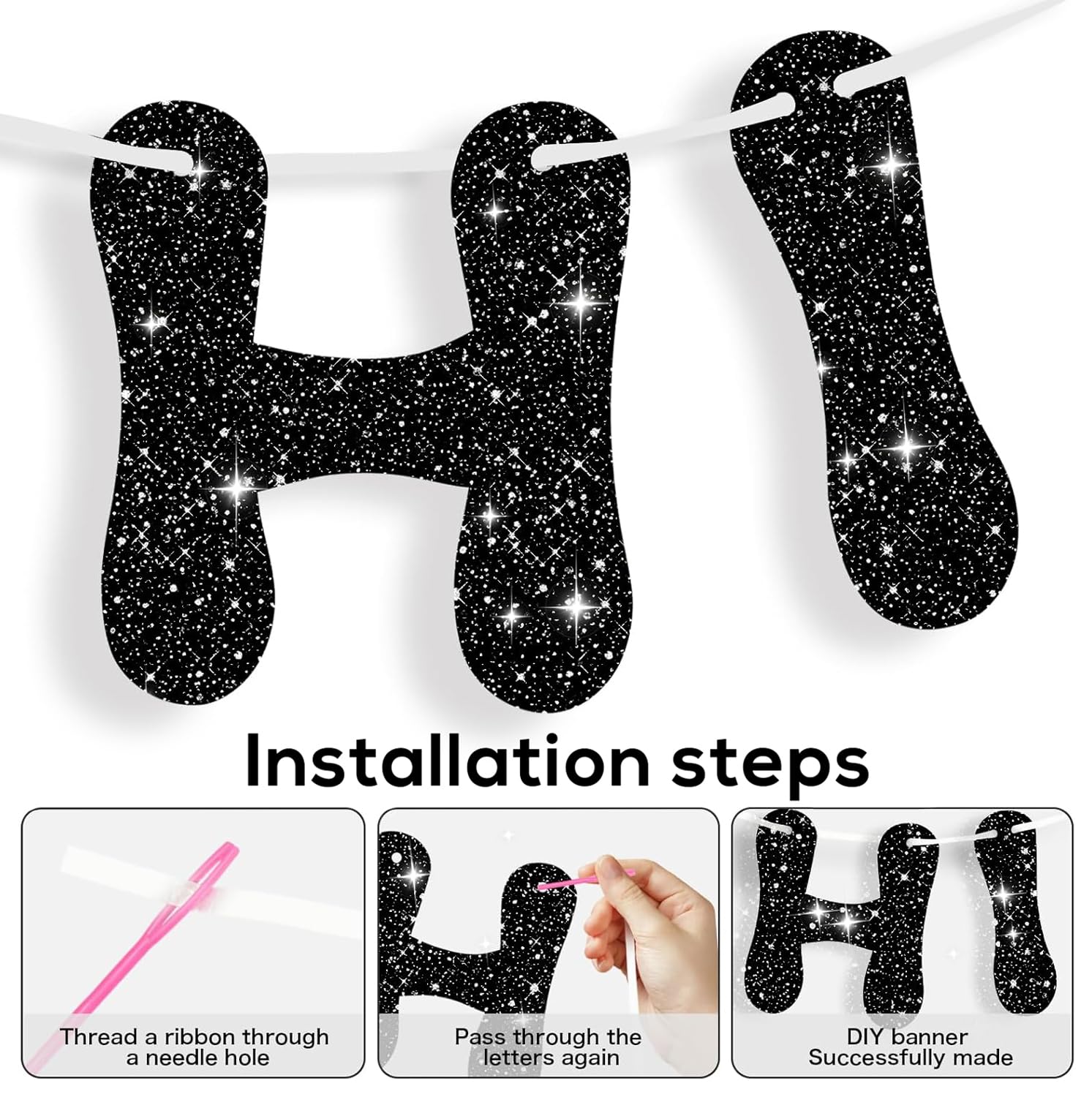RCHBUDI 116-Piece Customizable Gold Glitter Banner Kit – DIY Letters & Numbers for Birthday, Graduation, Wedding