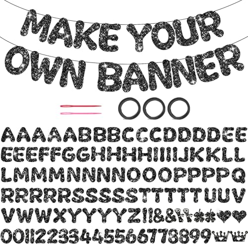 RCHBUDI 116-Piece Customizable Gold Glitter Banner Kit – DIY Letters & Numbers for Birthday, Graduation, Wedding