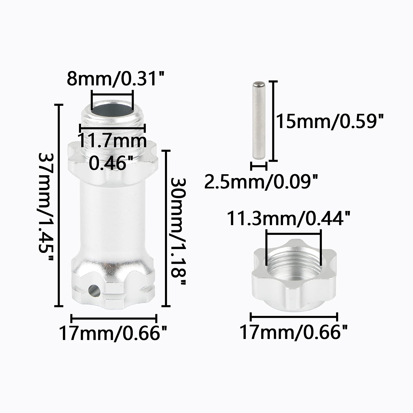 Rchobbytop 17mm Hex Adapter Extenders - 30mm Length, 34mm Total Width Increase for 1/8 RC Cars (4 Pack)