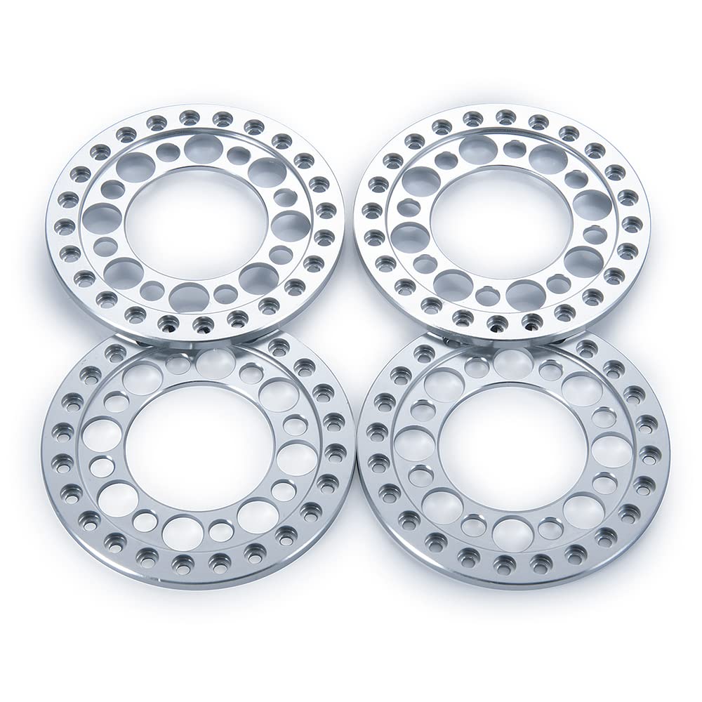 RCLIONS 4-Pack Aluminum 1.9" Beadlock Wheel Rim Rings for 1/10 RC Crawler (Silver)