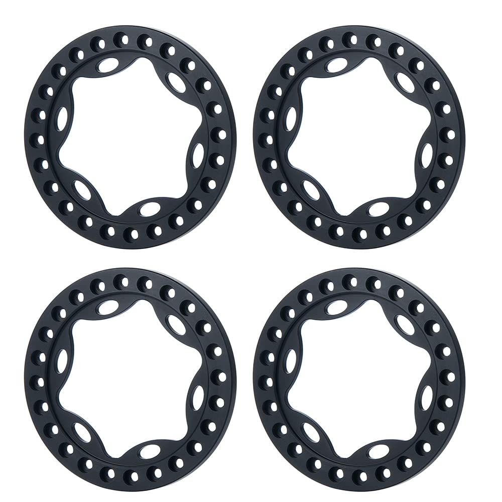 RCLIONS 4-Pack Aluminum 1.9-Inch Beadlock Wheel Rim Rings for 1/10 RC Crawler (Black)