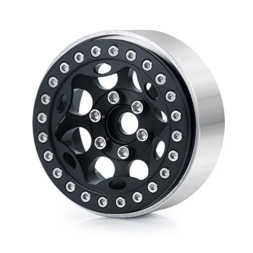 RCLIONS 4-Pack Aluminum 1.9-Inch Beadlock Wheel Rim Rings for 1/10 RC Crawler (Black)