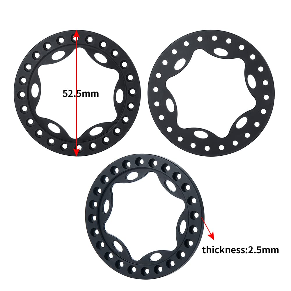 RCLIONS 4-Pack Aluminum 1.9-Inch Beadlock Wheel Rim Rings for 1/10 RC Crawler (Black)