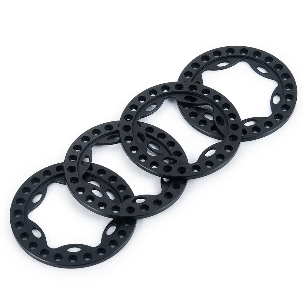RCLIONS 4-Pack Aluminum 1.9-Inch Beadlock Wheel Rim Rings for 1/10 RC Crawler (Black)