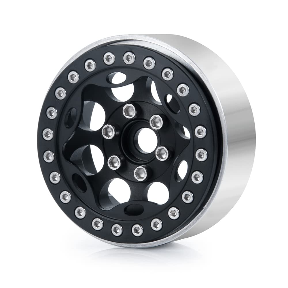 RCLIONS 4-Pack Aluminum 1.9-Inch Beadlock Wheel Rim Rings for 1/10 RC Crawler (Black)