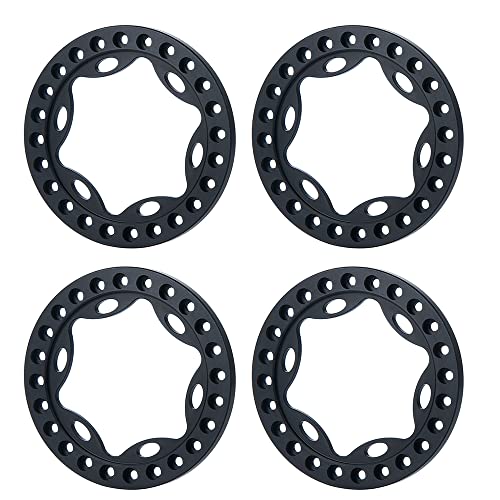 RCLIONS 4-Pack Aluminum 1.9-Inch Beadlock Wheel Rim Rings for 1/10 RC Crawler (Black)