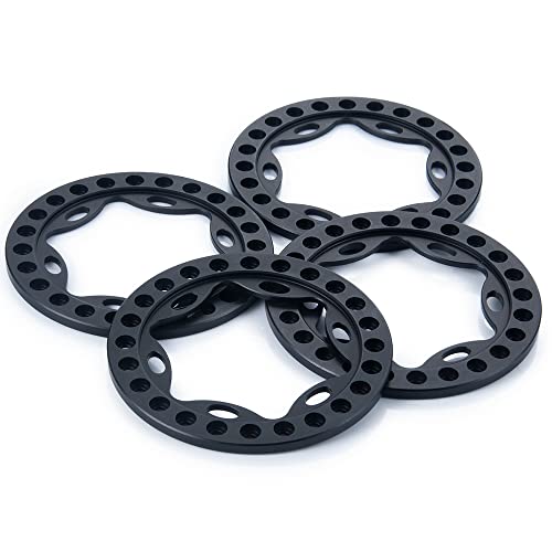 RCLIONS 4-Pack Aluminum 1.9-Inch Beadlock Wheel Rim Rings for 1/10 RC Crawler (Black)