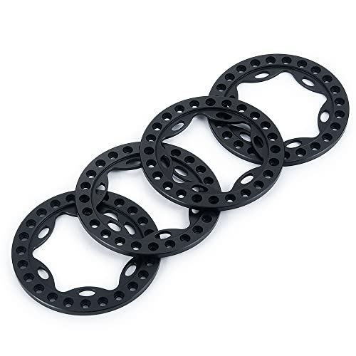 RCLIONS 4-Pack Aluminum 1.9-Inch Beadlock Wheel Rim Rings for 1/10 RC Crawler (Black)