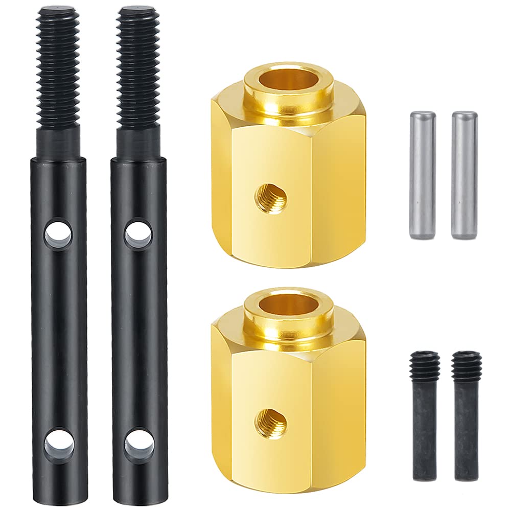 RCLIONS Brass Extended Wheel Hubs +13mm with Steel Stub Axle for Axial SCX10 III RC Crawler Upgrades