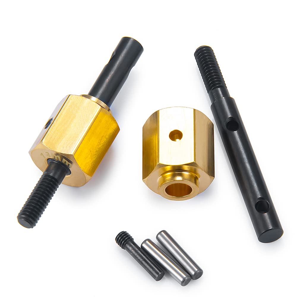 RCLIONS Brass Extended Wheel Hubs +13mm with Steel Stub Axle for Axial SCX10 III RC Crawler Upgrades